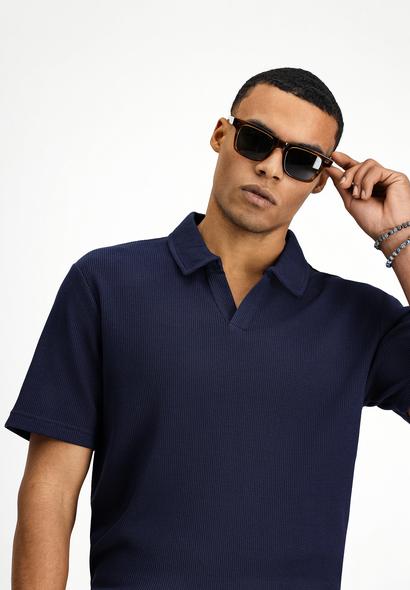 Erkek Giyim - KOYU LACİVERT 3X Beden Regular Fit Pamuklu Polo Yaka Tişört