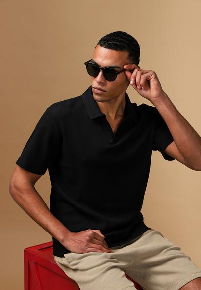 Erkek Giyim - SİYAH 4X Beden Regular Fit Pamuklu Polo Yaka Tişört