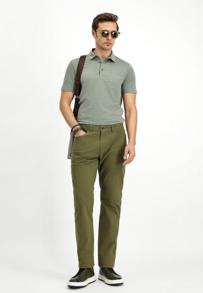 Erkek Giyim - ASKER HAKİ 56 Beden Regular Fit Likralı Kanvas / Chino Pantolon
